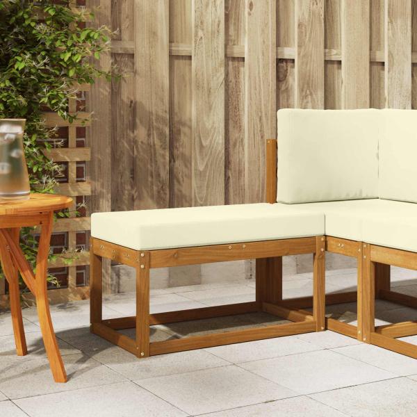 ARDEBO.de - Outdoor Hockerbank Massivholz Akazie Natur und Creme