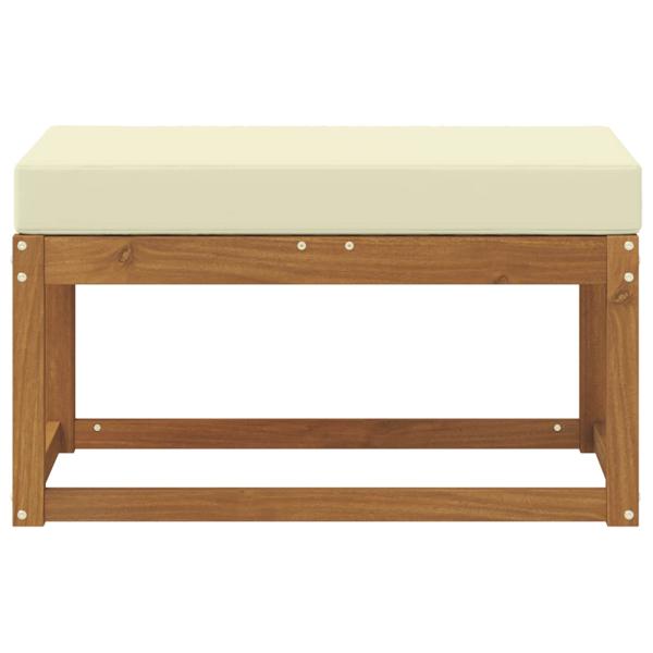 Outdoor Hockerbank Massivholz Akazie Natur und Creme