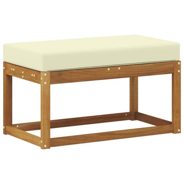 Outdoor Hockerbank Massivholz Akazie Natur und Creme