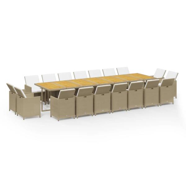 19-tlg. Garten-Essgruppe mit Kissen Poly Rattan Beige