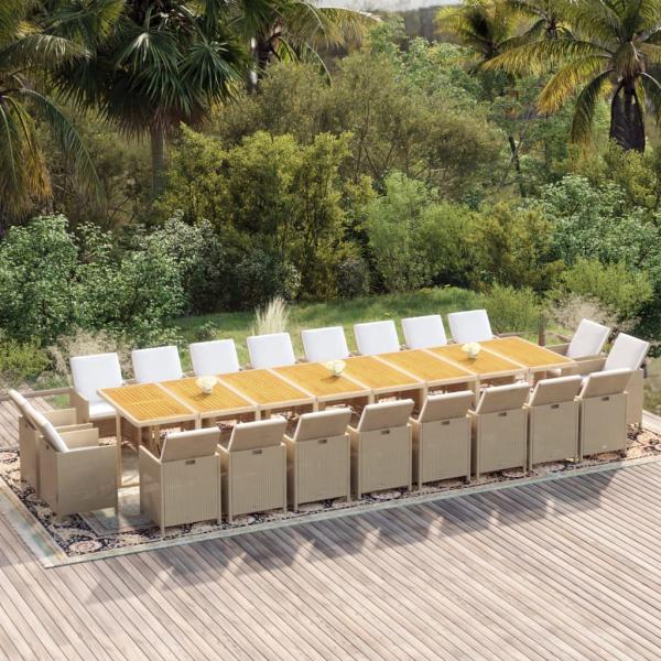 ARDEBO.de - 21-tlg. Garten-Essgruppe mit Kissen Poly Rattan Beige