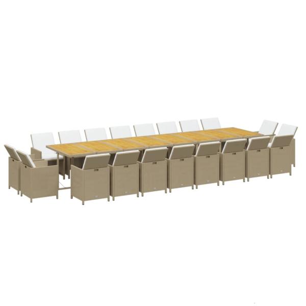 21-tlg. Garten-Essgruppe mit Kissen Poly Rattan Beige