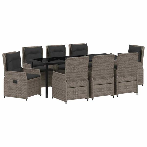 Garten Essgruppe 9 pcs Grau Poly-Rattan