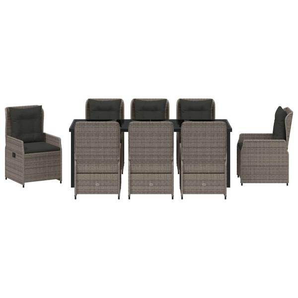 Garten Essgruppe 9 pcs Grau Poly-Rattan