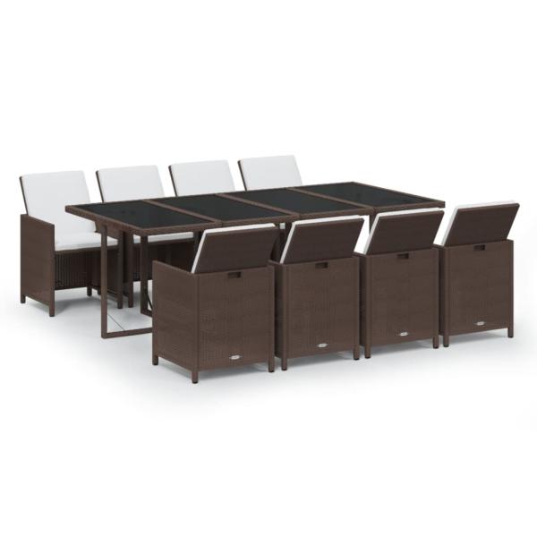9-tlg. Garten-Essgruppe mit Kissen Poly Rattan Braun