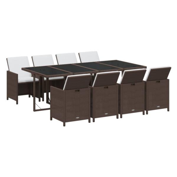 9-tlg. Garten-Essgruppe mit Kissen Poly Rattan Braun