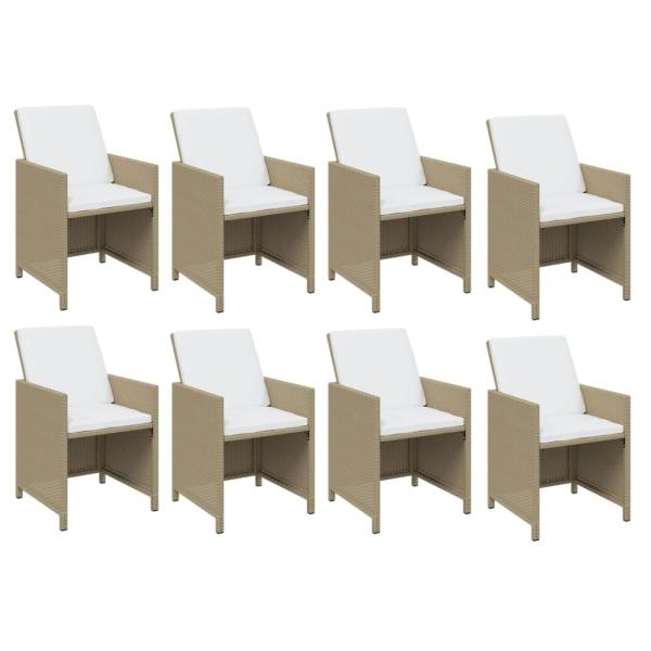 9-tlg. Garten-Essgruppe mit Kissen Poly Rattan Beige