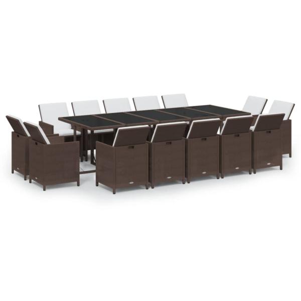 15-tlg. Garten-Essgruppe mit Kissen Poly Rattan Braun