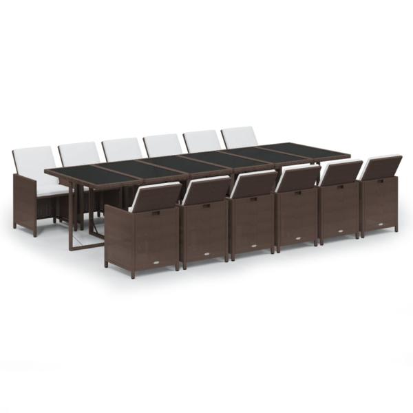 13-tlg. Garten-Essgruppe mit Kissen Poly Rattan Braun