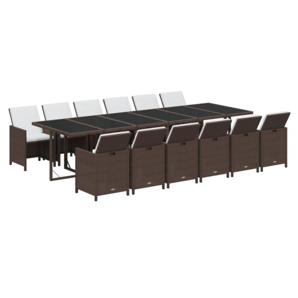13-tlg. Garten-Essgruppe mit Kissen Poly Rattan Braun