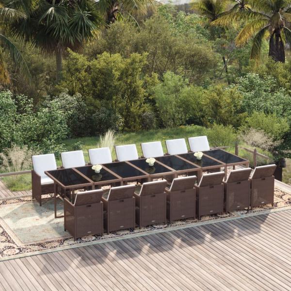 ARDEBO.de - 15-tlg. Garten-Essgruppe mit Kissen Poly Rattan Braun