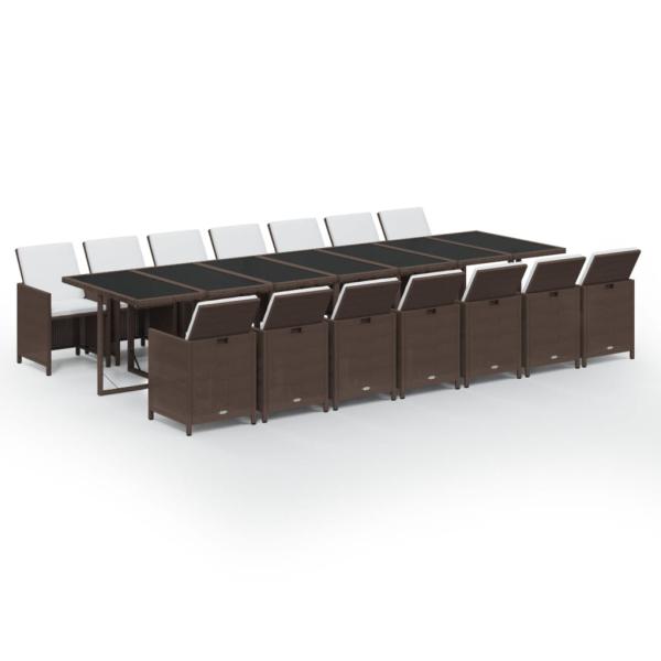 15-tlg. Garten-Essgruppe mit Kissen Poly Rattan Braun