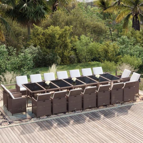 ARDEBO.de - 19-tlg. Garten-Essgruppe mit Kissen Poly Rattan Braun
