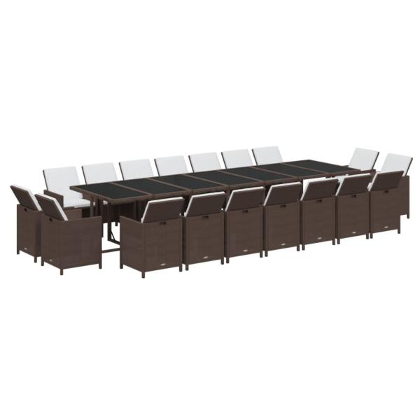 19-tlg. Garten-Essgruppe mit Kissen Poly Rattan Braun
