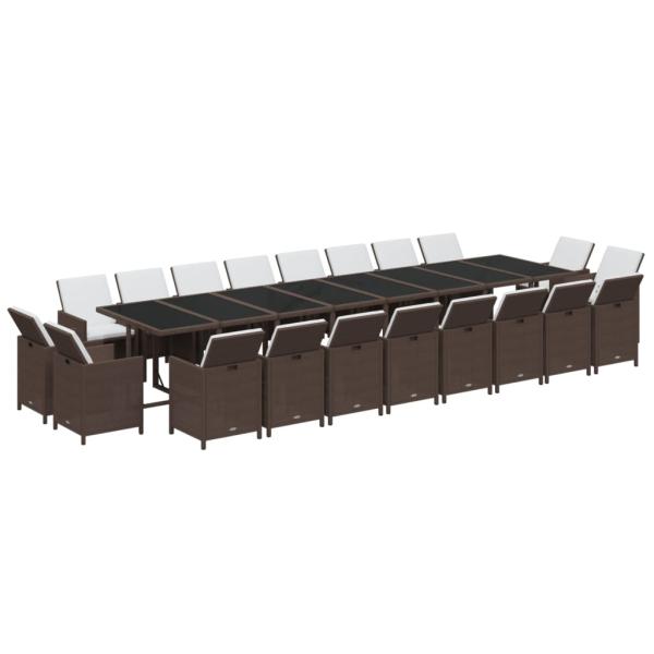 21-tlg. Garten-Essgruppe mit Kissen Poly Rattan Braun