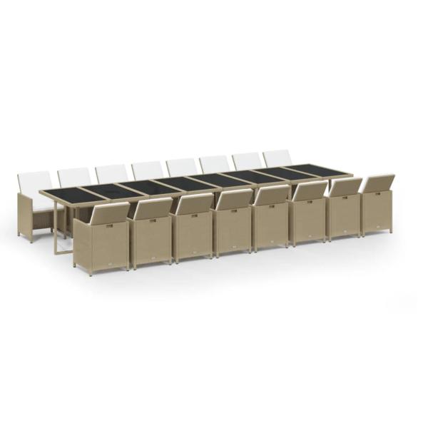 17-tlg. Garten-Essgruppe mit Kissen Beige Poly Rattan