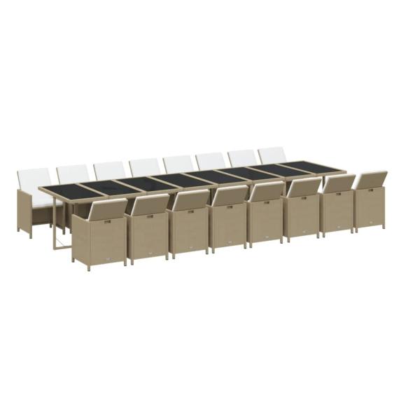 17-tlg. Garten-Essgruppe mit Kissen Beige Poly Rattan