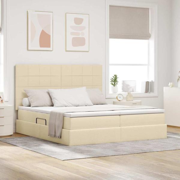 ARDEBO.de - Aufbewahrungsbett mit Kopfteil Creme 200 x 200 cm Stoff
