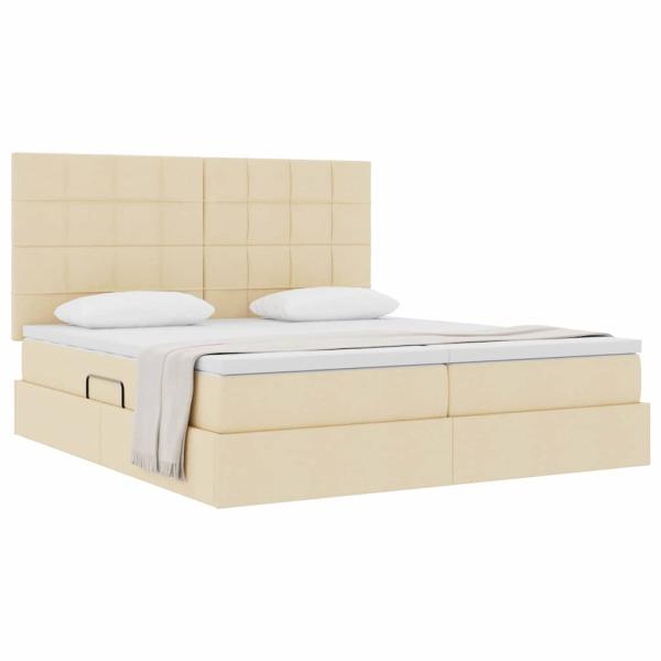Aufbewahrungsbett mit Kopfteil Creme 200 x 200 cm Stoff