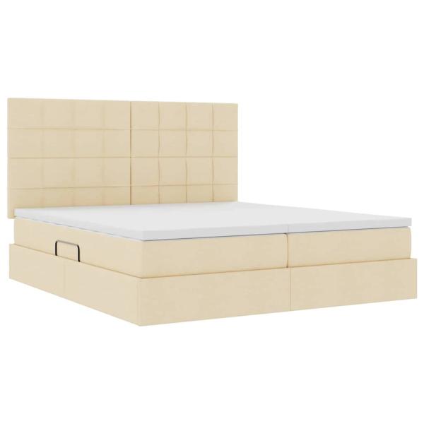 Aufbewahrungsbett mit Kopfteil Creme 200 x 200 cm Stoff
