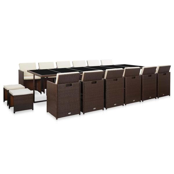 ARDEBO.de - 17-tlg. Garten-Essgruppe mit Auflagen Poly Rattan Braun