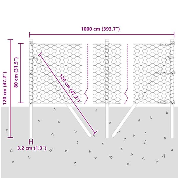 Zaunpfosten Grau 10 x 0,8 m (36 mm Mesh) Stahl und PVC