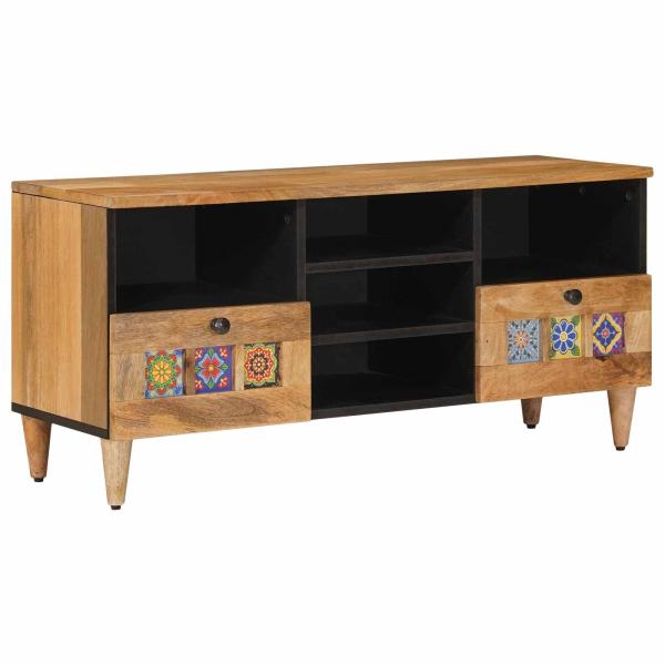 ARDEBO.de - TV-Schränk mit Regal Natur 100 x 33 x 46 cm Massivholz Mango