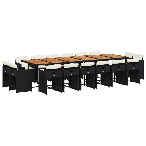 17-tlg. Garten-Essgruppe mit Kissen Schwarz Poly Rattan