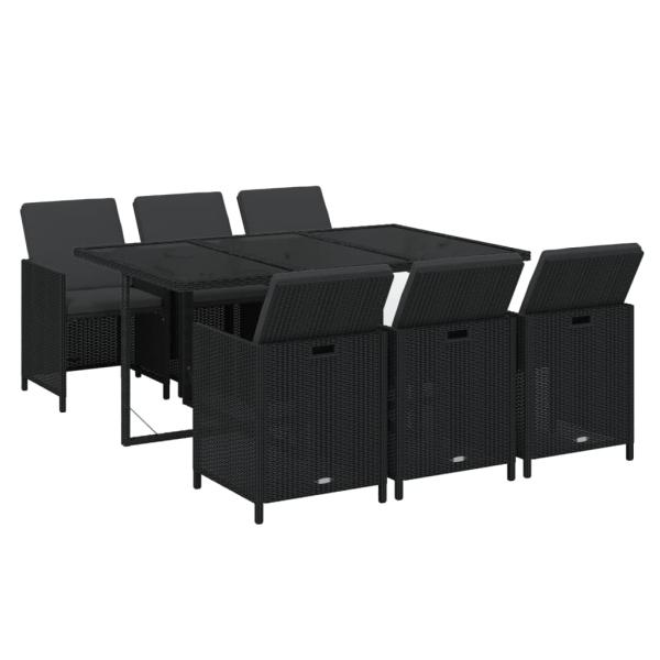 7-tlg. Garten-Essgruppe mit Kissen Poly Rattan Schwarz