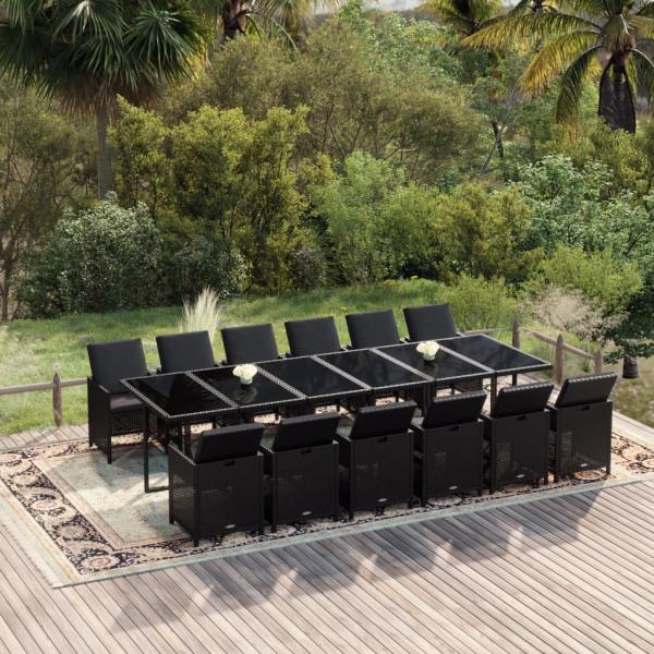 ARDEBO.de - 13-tlg. Garten-Essgruppe mit Kissen Poly Rattan Schwarz