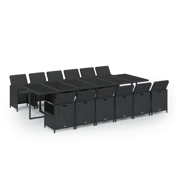 13-tlg. Garten-Essgruppe mit Kissen Poly Rattan Schwarz
