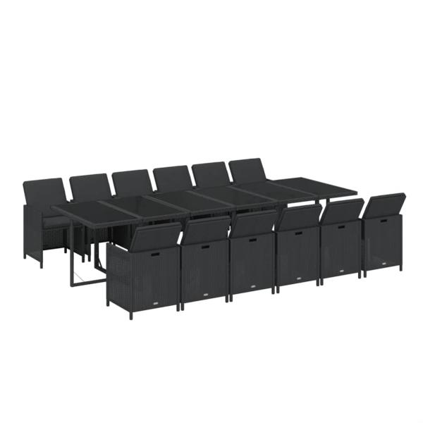 13-tlg. Garten-Essgruppe mit Kissen Poly Rattan Schwarz