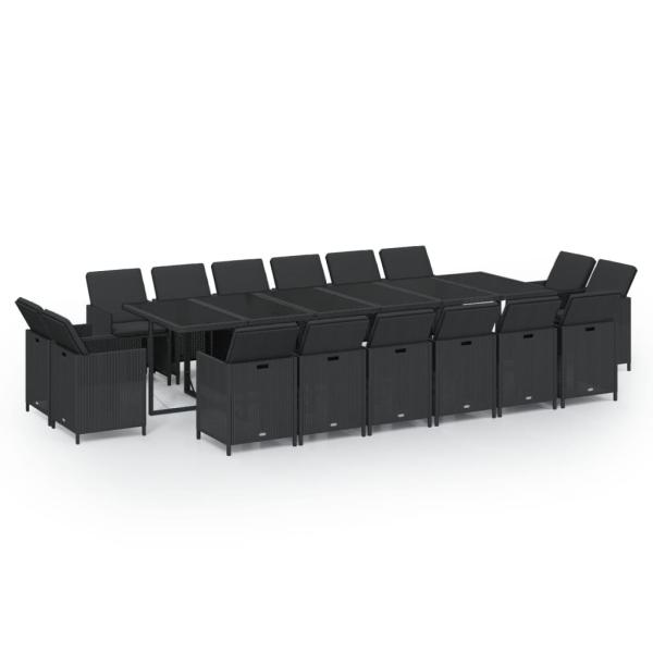 17-tlg. Garten-Essgruppe mit Kissen Poly Rattan Schwarz