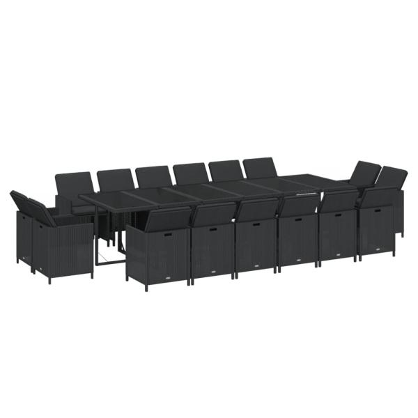 17-tlg. Garten-Essgruppe mit Kissen Poly Rattan Schwarz
