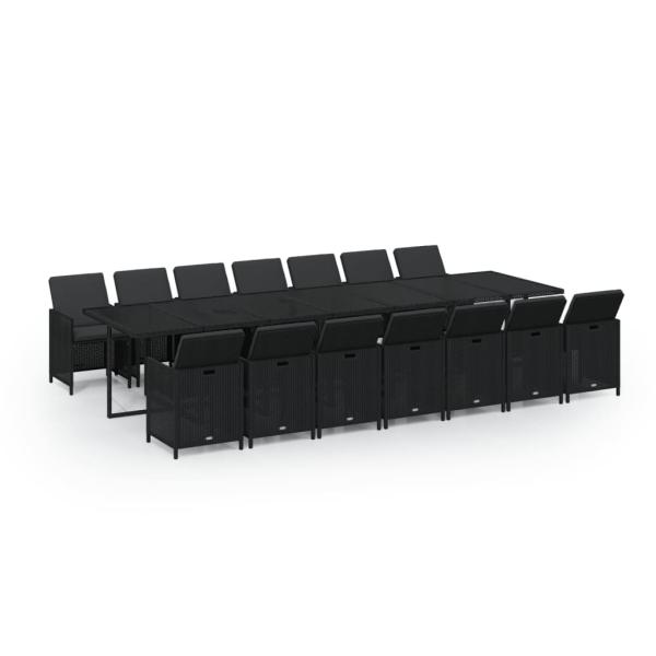 15-tlg. Garten-Essgruppe mit Kissen Poly Rattan Schwarz