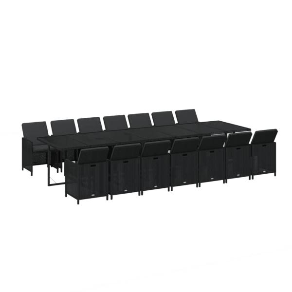 15-tlg. Garten-Essgruppe mit Kissen Poly Rattan Schwarz