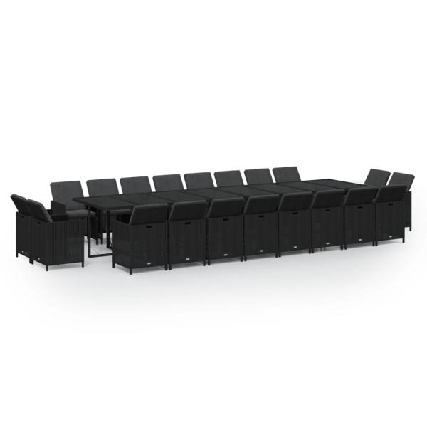 21-tlg. Garten-Essgruppe mit Kissen Poly Rattan Schwarz