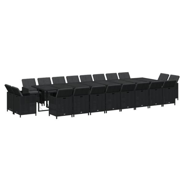 21-tlg. Garten-Essgruppe mit Kissen Poly Rattan Schwarz