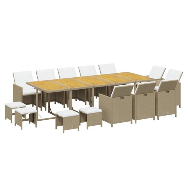 15-tlg. Garten-Essgruppe mit Kissen Poly Rattan Beige