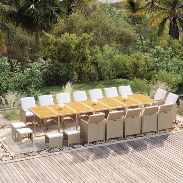 ARDEBO.de - 19-tlg. Garten-Essgruppe mit Kissen Poly Rattan Beige