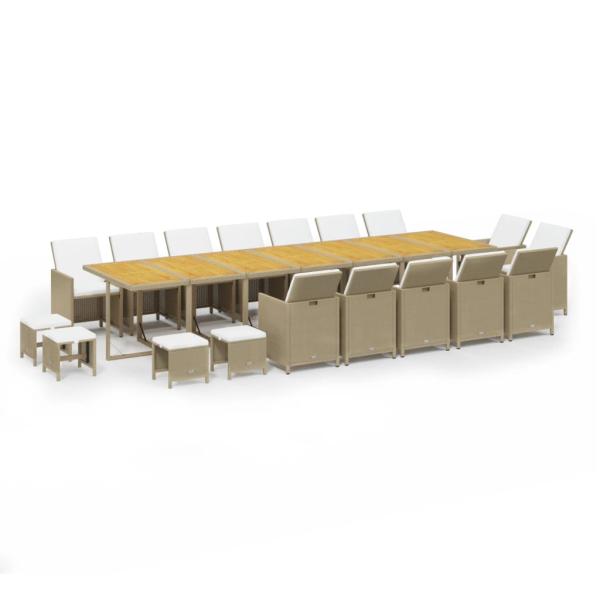19-tlg. Garten-Essgruppe mit Kissen Poly Rattan Beige
