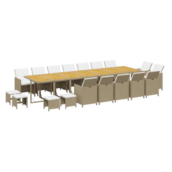 19-tlg. Garten-Essgruppe mit Kissen Poly Rattan Beige