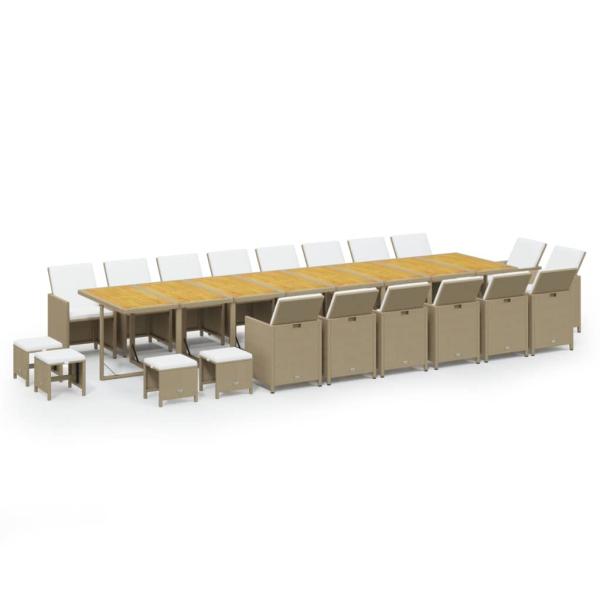 21-tlg. Garten-Essgruppe mit Kissen Poly Rattan Beige