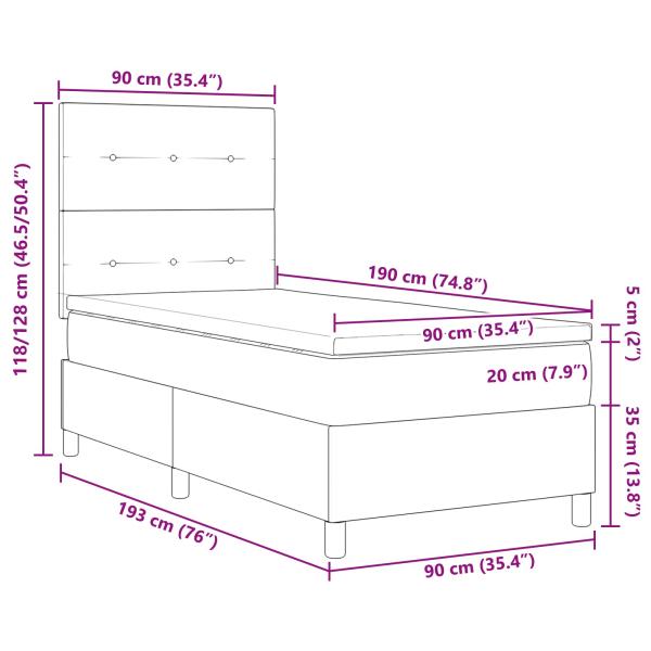 Boxspringbett mit Matratze mit LED Taupe 90 x 190 cm Stoff
