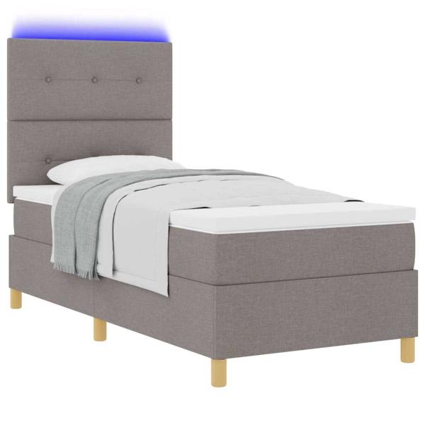 LED Boxspringbett mit Kopfteil Taupe 90 x 190 cm Stoff