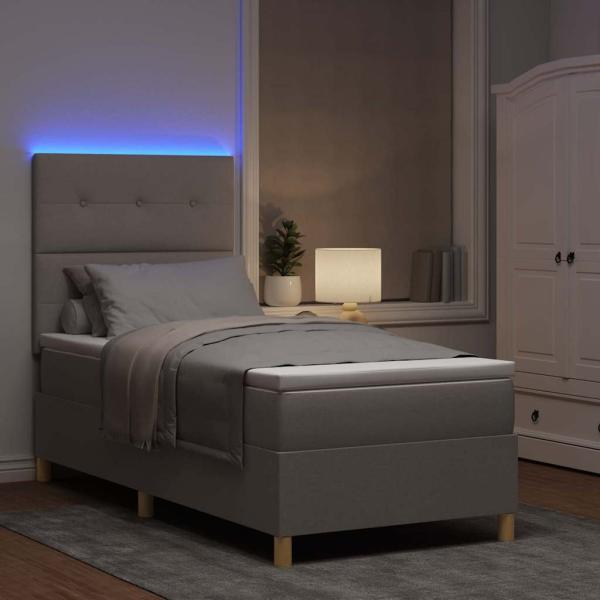 LED Boxspringbett mit Kopfteil Taupe 90 x 190 cm Stoff