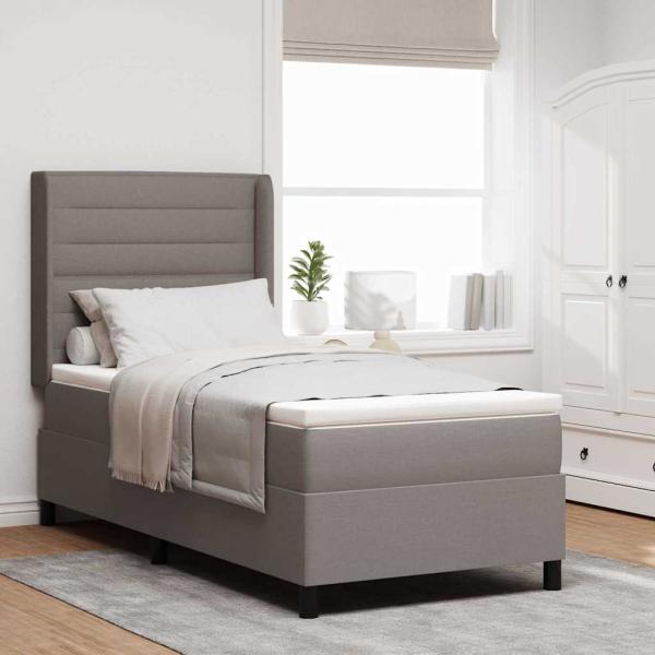 ARDEBO.de - LED Boxspringbett mit Matratze Taupe 90 x 190 cm Stoff