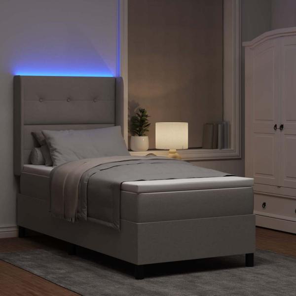 LED Boxspringbett mit Kopfteil Taupe 90 x 190 cm Stoff