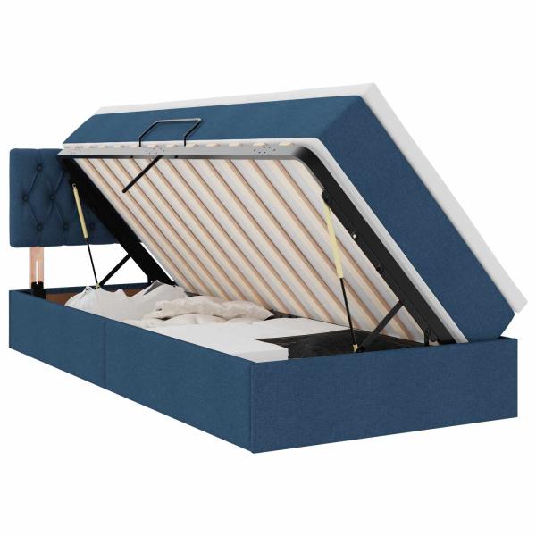 LED-Speicherbett mit Matratze Blau 90 x 190 cm Stoff