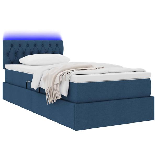 LED-Speicherbett mit Matratze Blau 90 x 190 cm Stoff